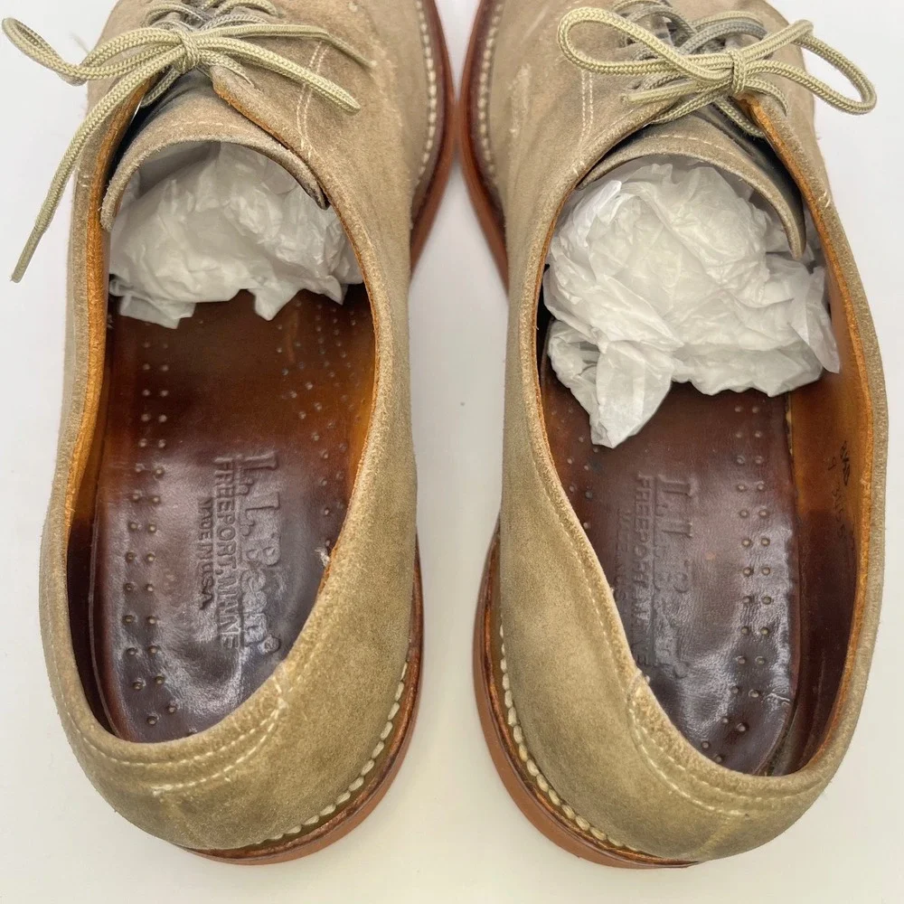 LL‎ Bean Mens Oxford Lace Up Suede Tan Leather Sole Dress Shoes Size 8.5 B